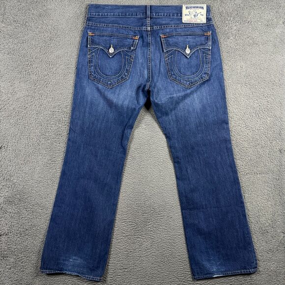 True Religion Jeans Mens 38x33 Blue Bootcut Dark Wash Denim Made in USA - Picture 8 of 16